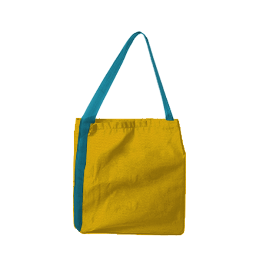żółta torba z niebieską taśmą